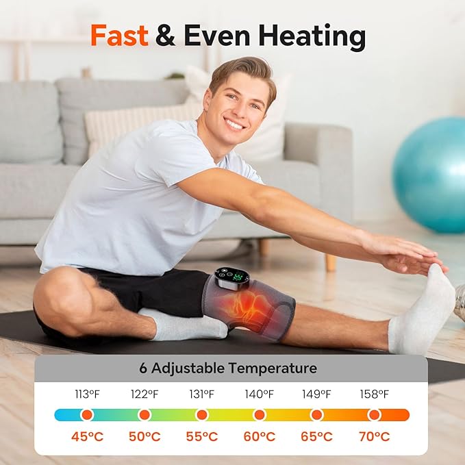 Cordless Heated Knee Massager with Vibration, Heated Knee Brace Wrap Shoulder Elbow 3 in 1 Heating Pad, Rechargeable Heating Warmers Wrap, Gifts for Women Men 2PCS