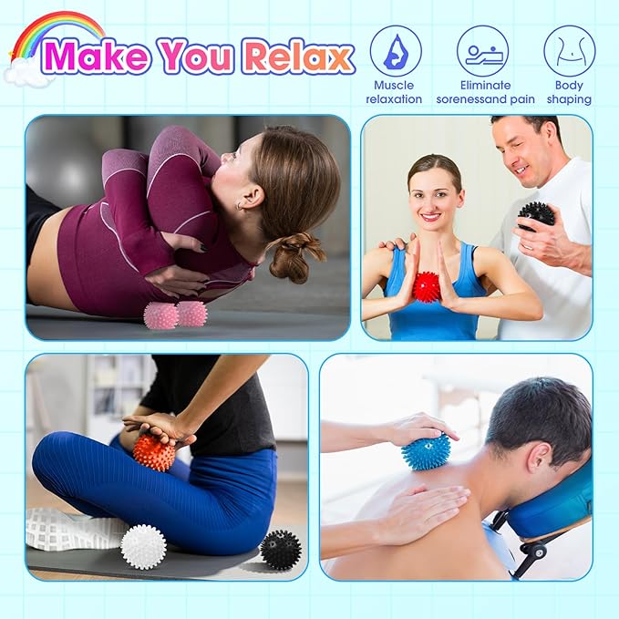 Liliful 50 Pcs Spiky Massage Balls for Feet, Back, Hand Massage Roller Squeeze Balls Plantar Fasciitis Ball Bulk for Foot Hand Trainer Therapy, 10 Colors 3 Inch Multipack