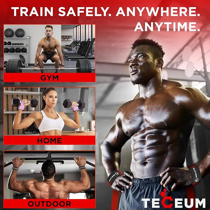 TECEUM Lifting Straps for Weightlifting Gym Strength Training - Wrist Straps with Neoprene Padded Cotton - Men & Women – Ideal for Powerlifting, Bodybuilding & Deadlifts