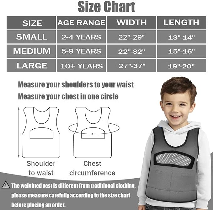 Compression Vest for Kids-Grey, Weighted Vest for Kids Including 6 Removable Weights, (Large, Ages 10+)