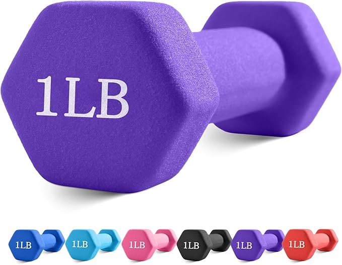 Portzon Weights Dumbbells with Neoprene Coating（Single）, 1LB-3LB Anti-Roll, Anti-Slip, Hexagonal Home Fitness Equipment for Shoulder, Neck, and Hand Training for Seniors over 55 old