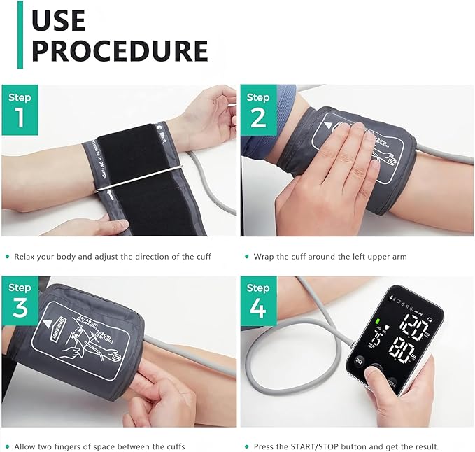 Oklar Blood Pressure Monitor Upper Arm Monitors for Home Use BP Machine Sphygmomanometer with 2x120 Reading Memory Adjustable Arm Cuff 8.7"-15.7" Large Display with LED Background Light Storage Bag