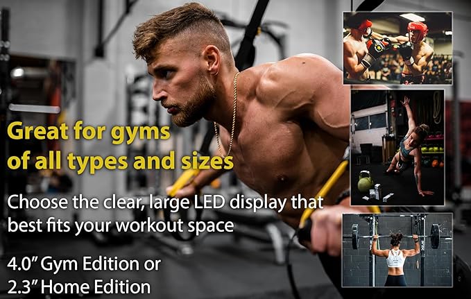 Flex Timer - Gym Edition - Bluetooth App-Controlled Wall Mounted 23" LED Gym Clock with Large 4.0" Digits for Crossfit, Tabata, HIIT, EMOM, MMA, Boxing, Interval Training, Circuits, Workouts