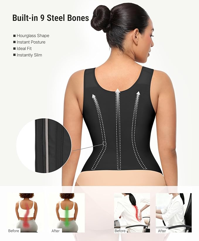 FeelinGirl Waist Trainer Vest for Women Tummy Control Corset Body Shaper Back Support Adjustable Straps Workout Faja