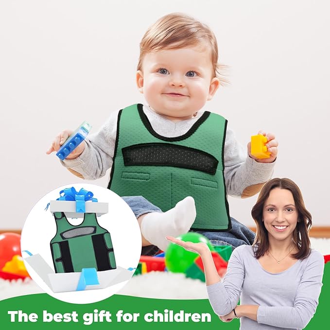 Compression Vest for Kids-Green, Weighted Vest for Kids Including 6 Removable Weights, (Small, Ages 2 to 5)