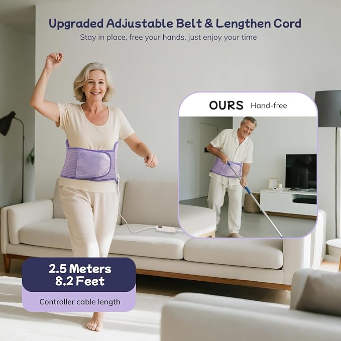 Heating Pad for Period Cramps, Upgraded Wrap Heating Pad for Back Pain Relief, Large 12''x 24''Heat Pad +26" Belt Adjustable 4 Timer 6 Heat Level Auto Shut Off, Christmas Birthday Gifts for Women Mom