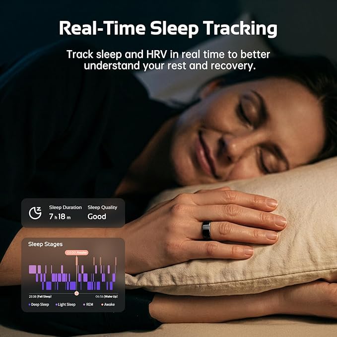opove O Ring Smart Ring, Fitness Trackers Rings with Sleep/Stress/Heart Rate/Women's Health Monitoring, Comfortable Wearing, Up to 7 Days Using, Fitness Ring for Android & iOS, Black-Size13