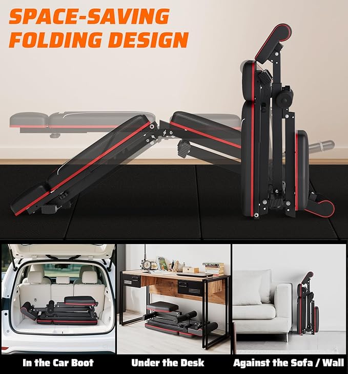Adjustable Weight Bench & Workout Bench & Leg Extension for Home Gym, Foldable Bench Press for Full Body Workout with Leg Developer & Preacher Pad, 900Lbs Capacity & Space-Saving Design
