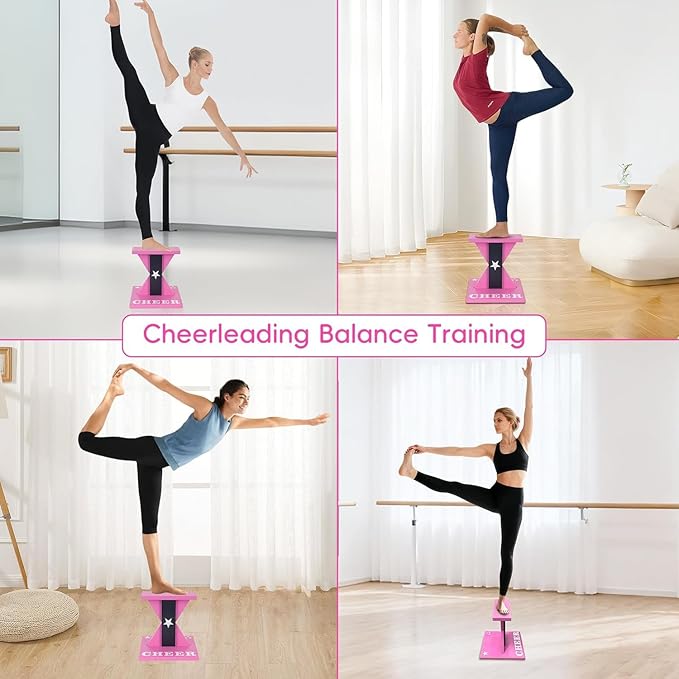 Cheerleading Balance Trainer, Wooden Cheer Equipment Stunt Trainer Practice, Pink Cheer Flyer Stand Balance Board for Core Strength, Stability & Body Control