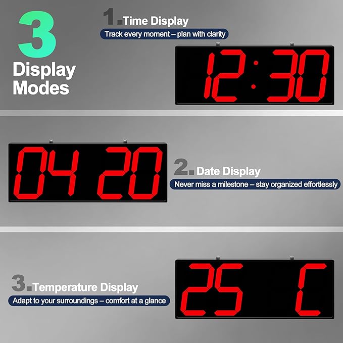 CHKOSDA 19" Double Sided Digital Wall Clock Large, Remote Controlled LED Dual Face Clock with Red Digits, 16 Alarms & Timer, Heat-Resistant Frame for Warehouse, Factory, Garage, AC Powered.