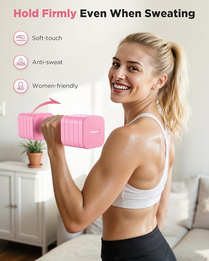 FEIERDUN 5-in-1 Adjustable Dumbbell Set of 2, 12LBS/20LBS Hand Weights for Women, Men, 1s-Adjust Dual-Stable Dumbbell Set for Women Home Gym & Outdoor