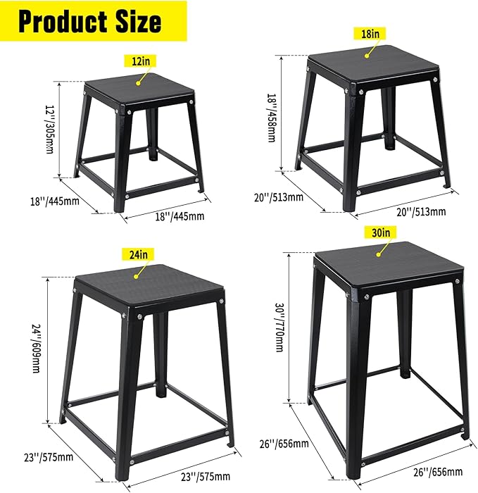 Steel Plyometric Jump Box, 18 Inch High Anti-Slip Plyo Box for Home Gym Conditioning and Strength Training