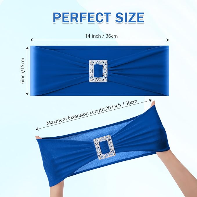 Joccun 60 PCS Spandex Chair Sashes Bows Stretch Chair Cover Band with Buckle Slider Universal Elastic Chair Ties for Wedding Banquet Party Event Decoration (Royal Blue)