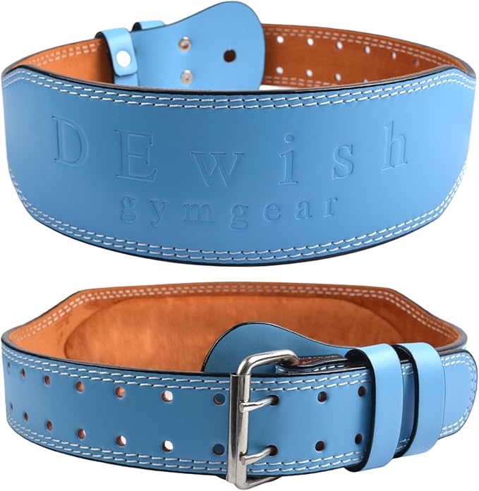 Leather Gym Fitness Belt, 4" & 6" Padded Lumbar Back Support, 10 Adjustable Holes for Weightlifting Powerlifting Bodybuilding Deadlift Squat Workout Strength Training