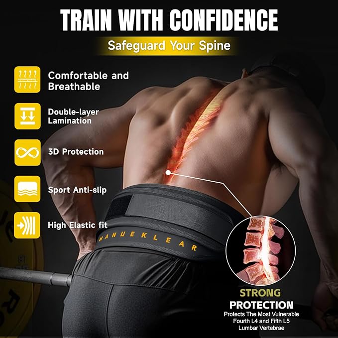 MANUEKLEAR 2-in-1 Weightlifting Belt & Dip Belt with 36.7 IN Rope, Double-Layer Weight Lifting Belts, Powerlifting Gym Weighted Belt for Pull Up Squat