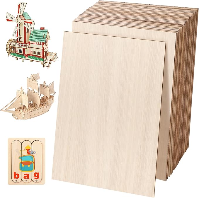 DIYDEC 24 Pack Basswood Sheets 4 x 6 x 1/16 Inch Thin Plywood Wood Sheets Unfinished Wood Squares Boards Balsa Wood Sheets for Crafts Architectural Models Laser Cutting Woods Burning and Drawing