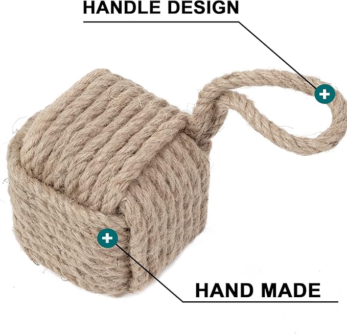 Marwood Rope Knot Door Stops Decorative Nautical Door Stopper Handmade with Handle, Jute Weighted Interior Doorstop Sailor Knot for Door and Window - Square (5" x5”, 4.4lbs)