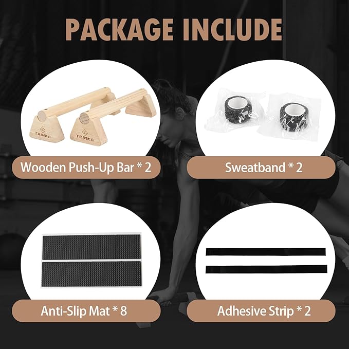 Wooden Parallettes Push Up Bars, 2 PCS Wood Calisthenics Bars with Non-Slip Base, Pushup Handles for Floor Home Fitness, Workout Equipment for Men and Women Strength Training