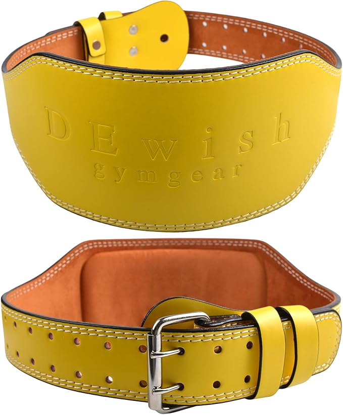 Leather Gym Fitness Belt, 4" & 6" Padded Lumbar Back Support, 10 Adjustable Holes for Weightlifting Powerlifting Bodybuilding Deadlift Squat Workout Strength Training