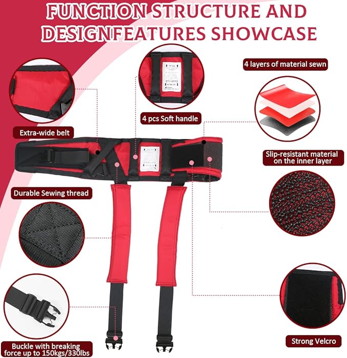 EZ Assistive Gait Belt with Padded Handles & Leg Straps for Seniors, Medical Gate Belt Transfer Belts with Buckle for Elderly Walking (Small)