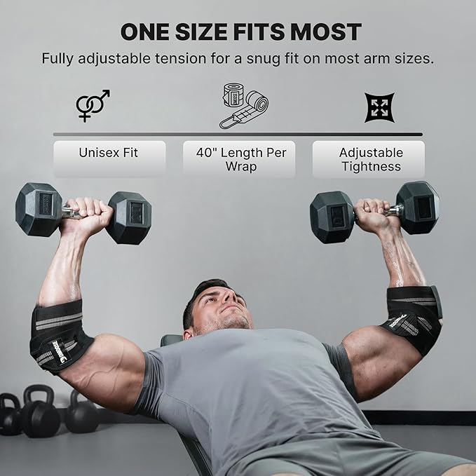 DMoose Fitness Elbow Wraps for Weightlifting (Pair) - 40'' Adjustable Strap for Gym Workout & Bench Press, Compression Elbow Sleeves for Tendonitis, Joint Support, Powerlifting & Deadlifts