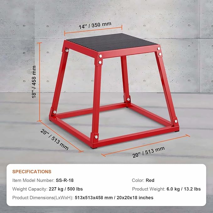 18 Inch Plyo Box - Steel Jump Box for Fitness, Agility Training - Heavy Duty Platform for Home Gym - Step Up Box - Conditioning Strength Workout - Red