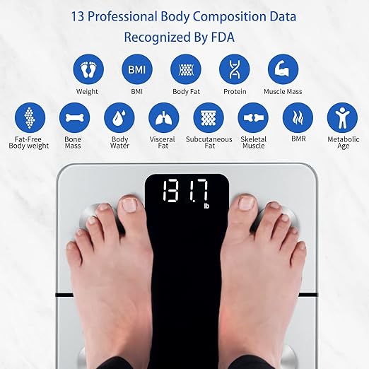 Vitafit Smart Bathroom Scale Body Weight, High Accuracy Assured by Weight Scale Professional Factory Since 2001, App Sync 13 Body Composition Including BMI, Body Fat and Muscle, 400lb, LED, Silver