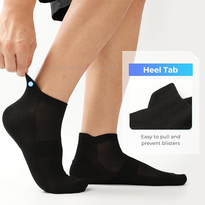 BAMBOO COOL Men's Ankle Socks Athletic Low Cut Heel Tab Cushioned Moisture Wicking, Running Arch Support Breathable, 8 Pack
