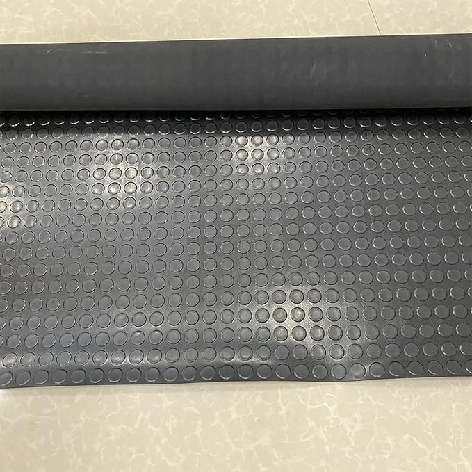 3mm Coin-Grip Rubber Flooring Roll - Easy to Cut Waterproof Anti-Slip Mat, Heavy Duty Floor Protection for Garage, Gym, Stable, Basement, Kennel, 4' x 8'