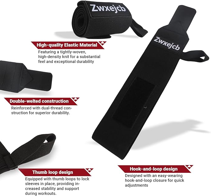 Weightlifting Wrist Wraps - Heavy-Duty Support for Gym, Bench Press, and Pushups, Premium Polyester & Nylon Wrist Straps for Maximum Stability and Comfort During Strength Training - 1 Pair, Unisex for Men & Women