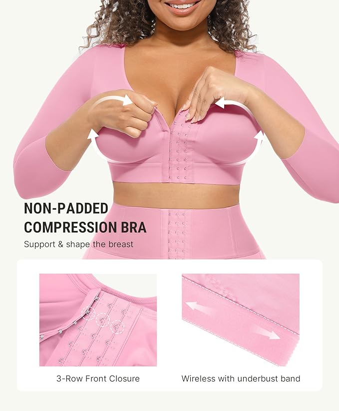 FeelinGirl Arm Shaper for Women Post Surgery Arm Lipo Compression Sleeves Slimming Arm Faja Front Closure Shapewear Bra