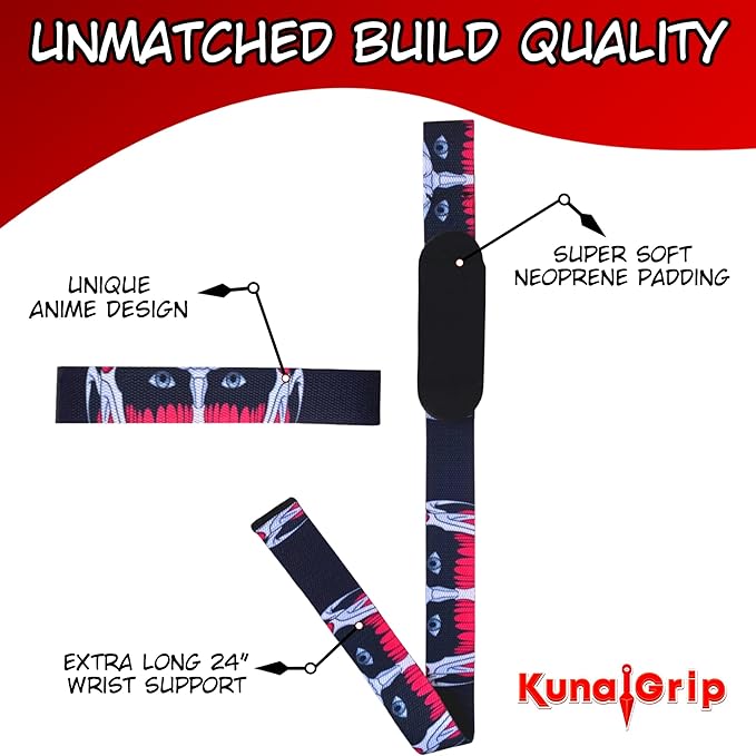 Anime Lifting Straps - Padded Wrist Straps for Weightlifting, Bodybuilding, Gym Workouts, Powerlifting, Deadlifts & Fitness (Soft Cotton 23.5 inch, 1 Pair)