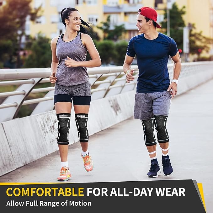 CAMBIVO 2 Pack Knee Brace, Knee Compression Sleeve for Men and Women, Knee Support for Running, Workout, Gym, Hiking, Sports (Slate Blue,Large)