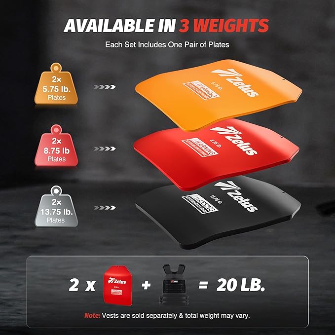 ZELUS Curved Weighted Vest Plates for Workout, 5.75/8.75/13.75LB Pairs Steel Weight Plates for Tactical Weight Vest, Ergonomic Training Plates for Running, CrossFit & Strength Training