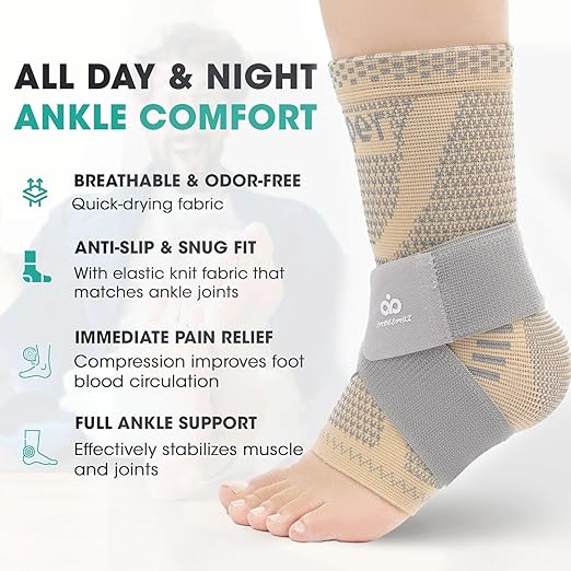 INDEEMAX Ankle Brace for Women & Men, Ankle Compression Sleeve Support Copper Infused Ankle Brace for Sprained Ankle, Plantar Fasciitis Sports, Achilles Tendonitis Pain Relief, Skin Silver, S
