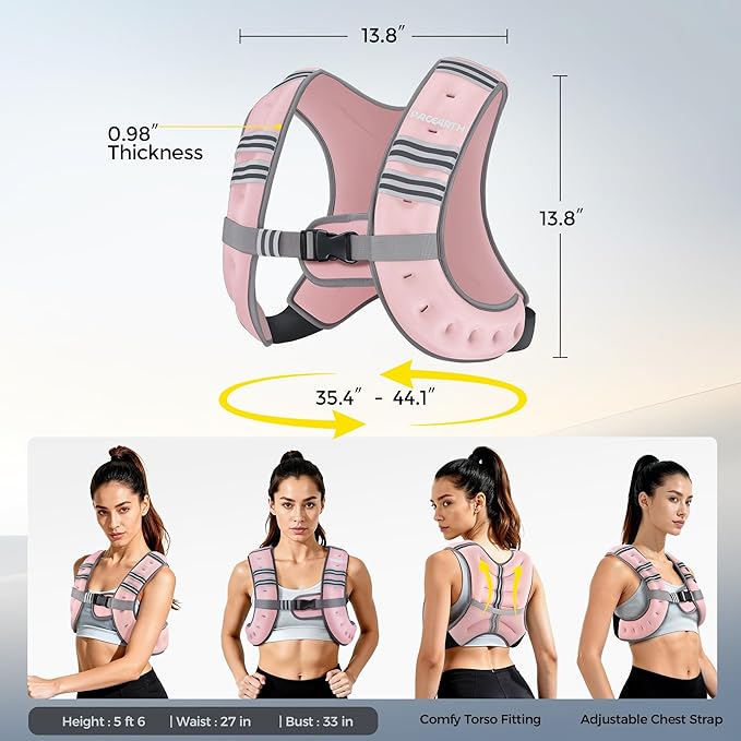 PACEARTH Weighted Vest,6lb/8lb/10lb/12lb/16lb/20lb/25lb/30lb Weight Vest with Reflective Stripe, Body Weight Vests for Women, Men, Weight Loss Workout, Strength Training, Running, Walking, Jogging