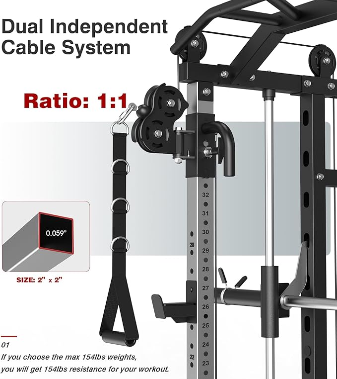 DONOW Smith Machine with Weight Stacks, Multi Function Home Gym System Training Power Cage Squat Rack Dual Cable Crossover Machine All in One