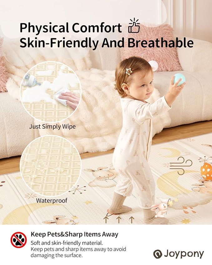 Joypony Baby Play Mat, 79 x 71 Inches Extra Large Foldable Play Mats for Babies and Toddlers, Waterproof & Anti-Slip Portable Foam Floor Mat for Tummy Time with Travel Bag