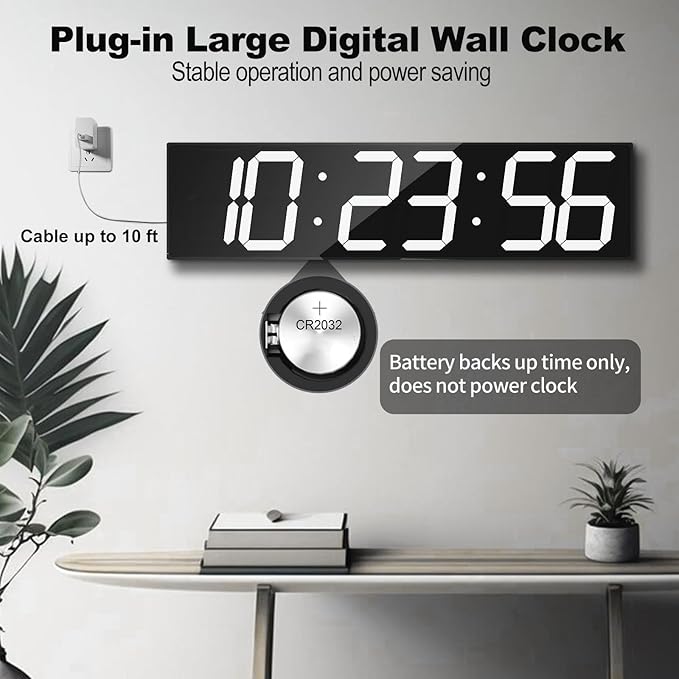 CHKOSDA Digital Wall Clock, Oversize Led Digital Clock with Auto Dimmer, Huge Countdown Timer with Remote Control, 27" Wide Led Display, 6 Digits, Wall Mount, Date and Temperature (White)