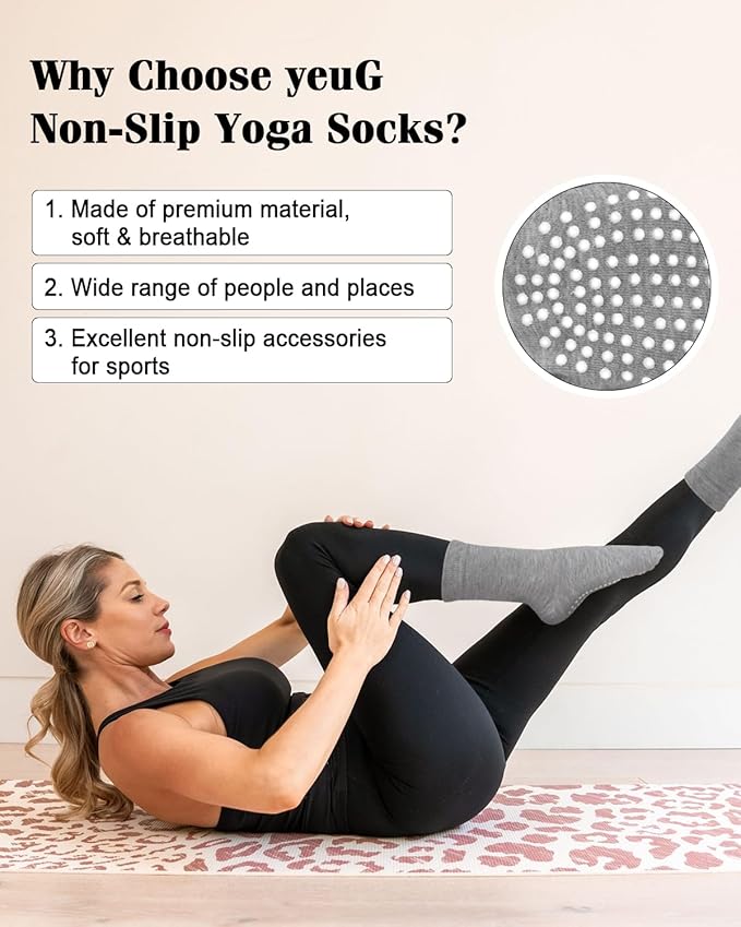 yeuG Pilates Socks for Women Non Slip Grip Socks for Yoga, Barre, Hospital, Barefoot Grippy Yoga Sock Womens Gifts 4 Pairs