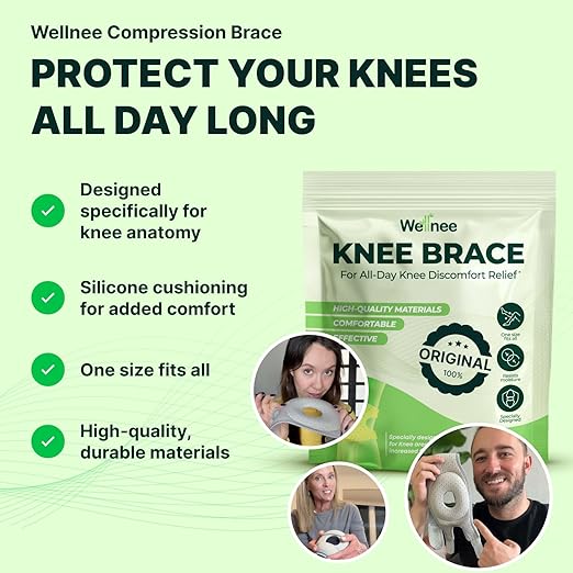 Wellnee Knee Brace with Silicone Padding - Wellknee Compression Sleeve for Men & Women - Joint Support that Massages & Boosts Circulation During Walking, Running & Exercise