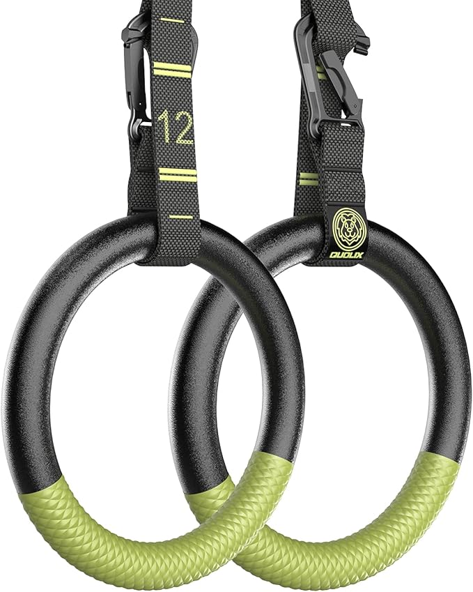 QUOLIX Gymnastic Rings with Adjustable Straps, Non-Slip Pull Up Rings with Straps, 1300lbs Exercise Rings with Straps for Home, Gymnastics Rings for Home Gym, Workout, Exercise, Training, Calisthenic