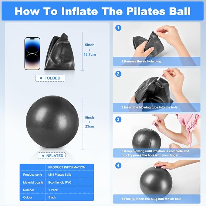 9 Inch Pilates Ball Small Exercise Ball, Workout Ball for Barre, Pilates, Yoga, Stability, Workout, Balance, Fitness at Gym Home Office