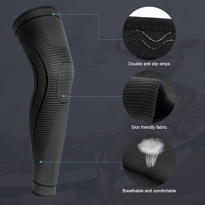 2 Pack Full Leg Compression Sleeves for Men And Women Long Knee Brace Support for Basketball, Running, Workout, Cycling, Sport