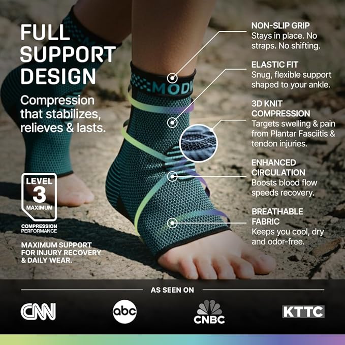 Modvel Ankle Brace for Women & Men - Compression Ankle Sleeve & Foot Brace, Right Left Ankle Support for Sprained Ankle, Achilles Tendonitis, Plantar Fasciitis Relief, Running Basketball Soccer