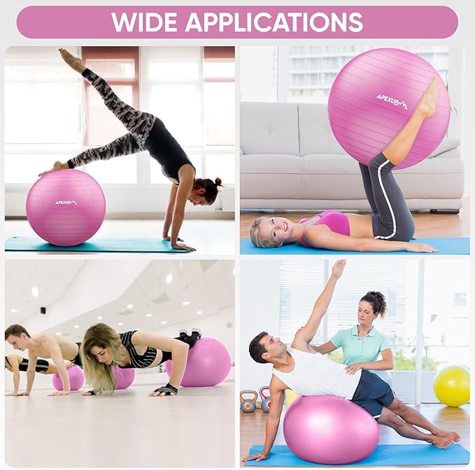 APEXUP Yoga Ball Exercise Ball Anti Slip Heavy Duty for Fitness, Balance & Core Workout, Balance Training, Pregnancy & Physical Therapy, 5 Sizes