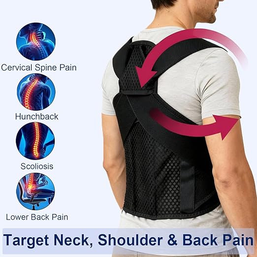Back Posture Corrector Brace for Men & Women, Back-Anchored Shoulder Support, 3.1-Inch Wide Straps, Adjustable Upper Straightener & Lower Spine Support to Help Reduce Slouching, Wear Under Clothes