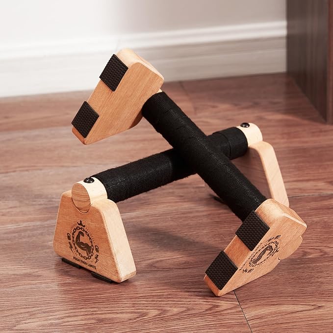 Push Up Stand, 2 PCS Wood Parallettes Bars, 9" Wooden Calisthenics Equipment, Handstand Blocks and Pushup Handles for Handle Stands Grip Strength Training, Planks Calisthenics