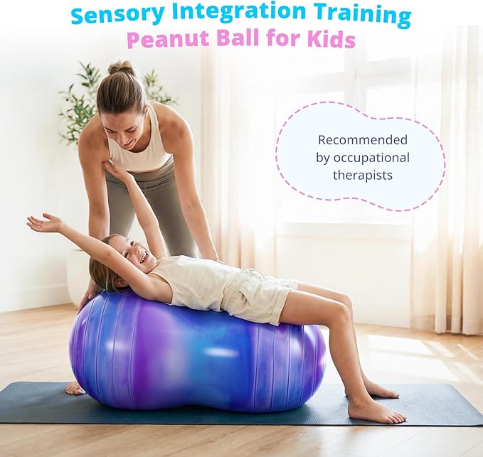 18’’/20’’ Peanut Ball for Kids & Adults, Anti-Burst Exercise Ball for Autism Sensory Training, Pregnancy & Physical Therapy, Yoga Balance Ball Chair for Fitness.