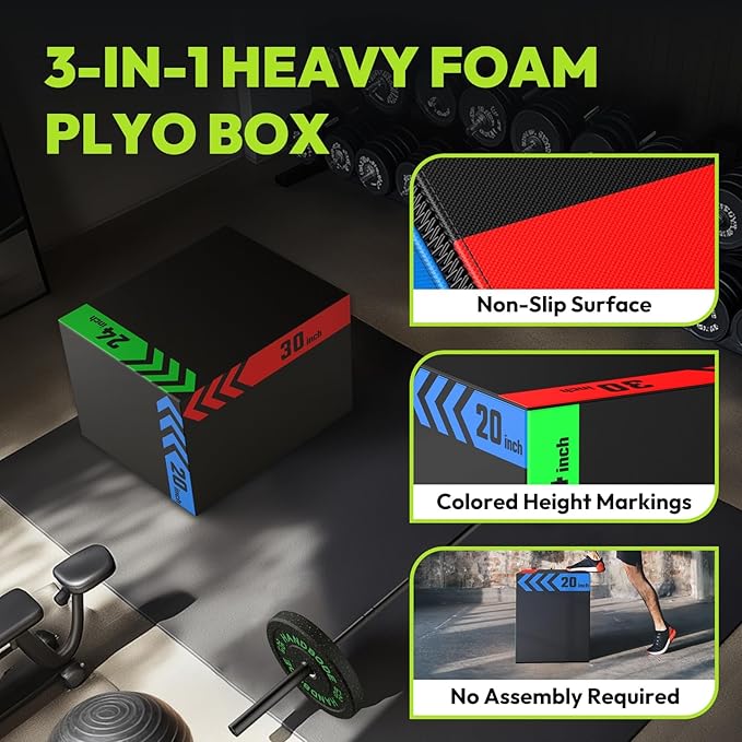HANDBODE 3-in-1 Plyometric Box, Jumping Exercise Equipment Trainer with Non-Slip Surface for Workout Training, Pro-Duty HIIT Exercise Foam Plyo Box, Home Gym